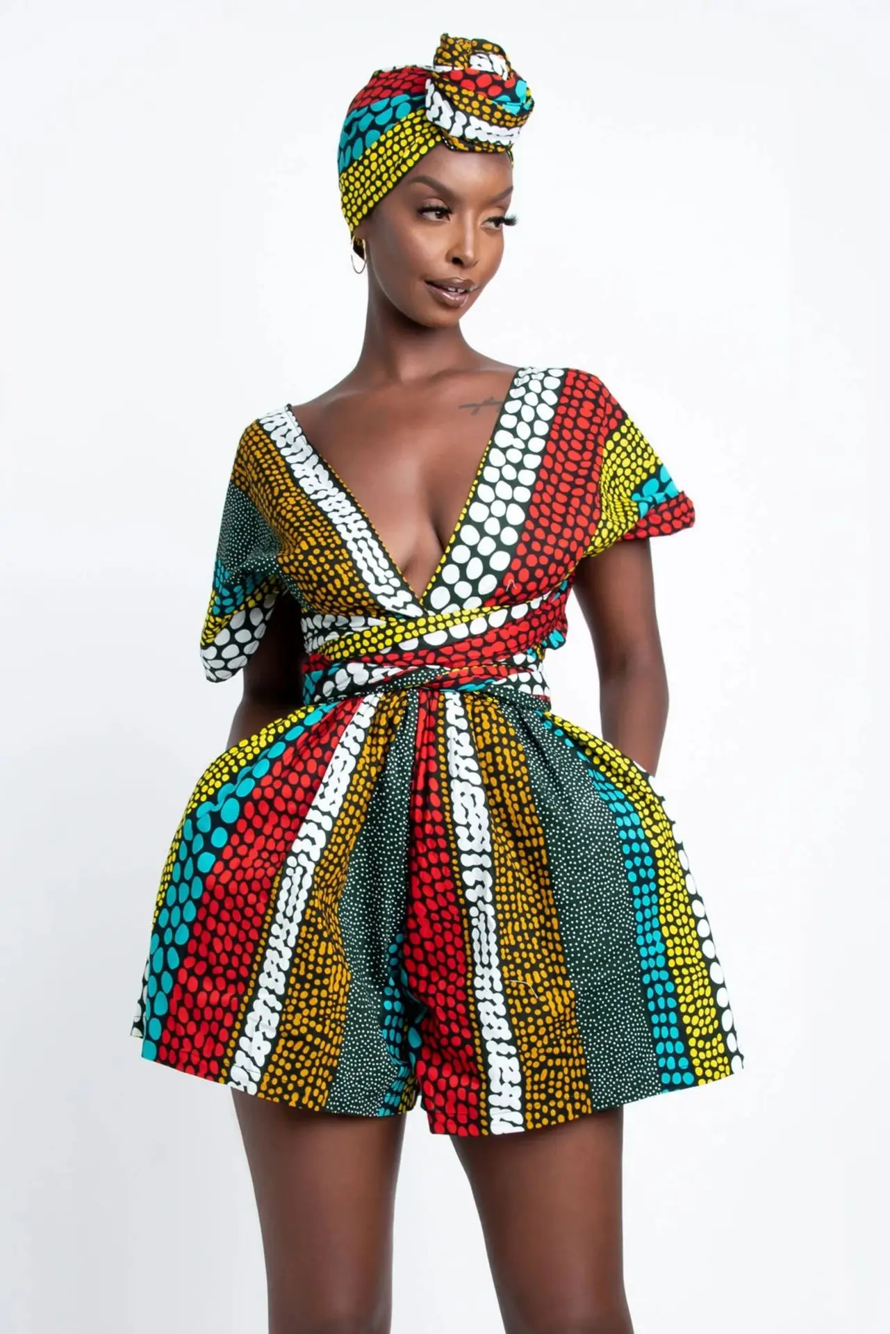 Africa Clothing African Jumpsuits For Women Traditional African Clothing Dashiki Ankara Print Wide Leg Bandage One-Piece Shorts 2022 New Style african couple outfits