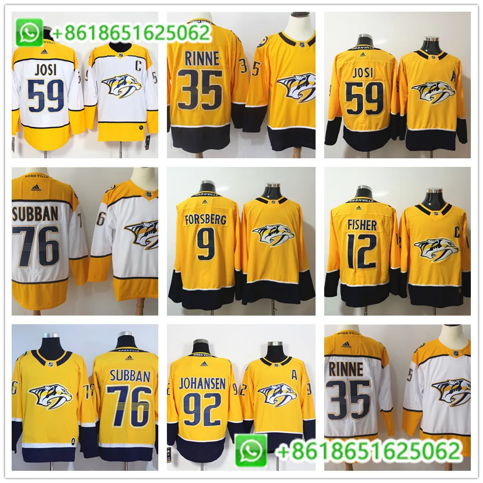 Мужская Хоккейная Футболка Nashville Pekka Rinne PK Subban Roman Josi Filip Forsberg