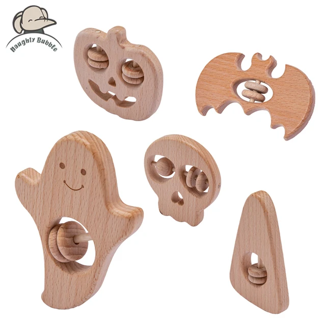 5pcs Halloween Pumpkin Soul Wooden Blocks for Children Wooden Teether Montessori Game Baby Teething Toy Newborn Gifts Wholesale 1