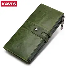KAVIS женский кошелек из натуральной коровьей кожи, Женский кошелек, портмоне, клатч, сумка для денег, длинный удобный держатель для карт, на молнии для девушек