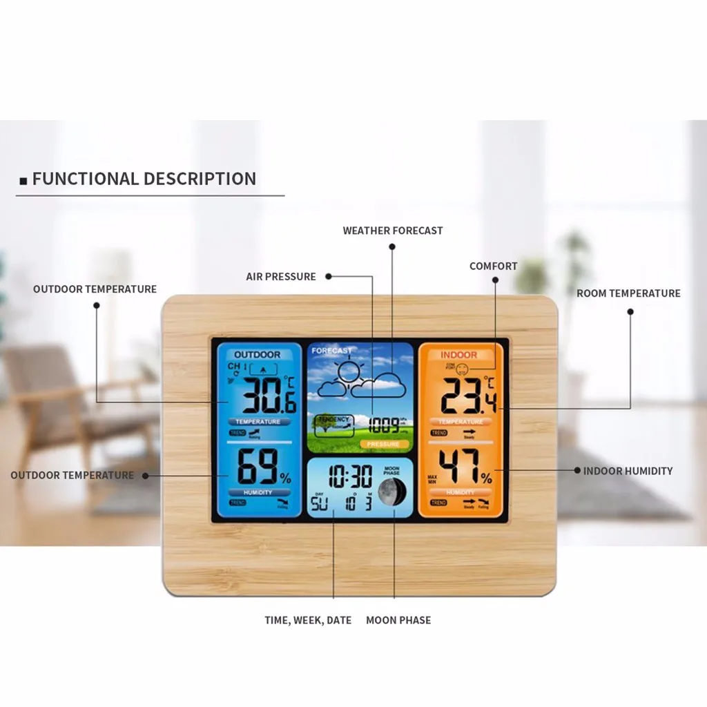 ЖК-дисплей цифровой измеритель температуры и влажности Домашний крытый Открытый гигрометр термометр метеостанция с часами
