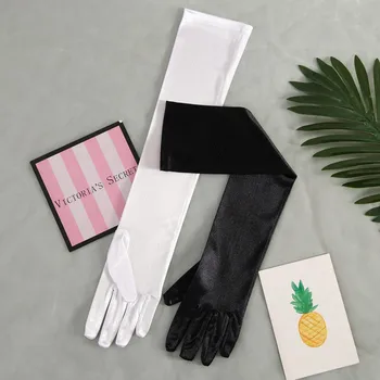 

19.5" Fashion Stretch Satin Long Black Red Opera Length Women Gloves Opera Bridal Party Costume Long Girl Party Gloves ST201