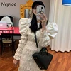 Neploe Chic O-neck Pleated Design Dresses Slim Waist Puff Sleeve Bodycon Women Dress Fashion Solid Color Trumpet Vestidos ► Photo 2/6