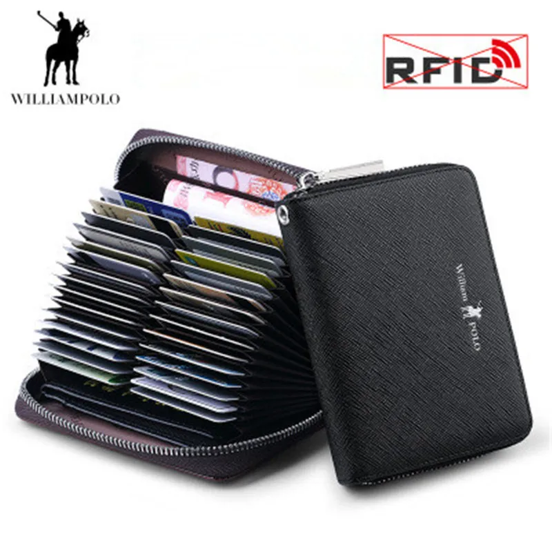 Williampolo anti-theft brush 30 card organ men and women card package anti-degauss rfia genuine leather credit set wallet