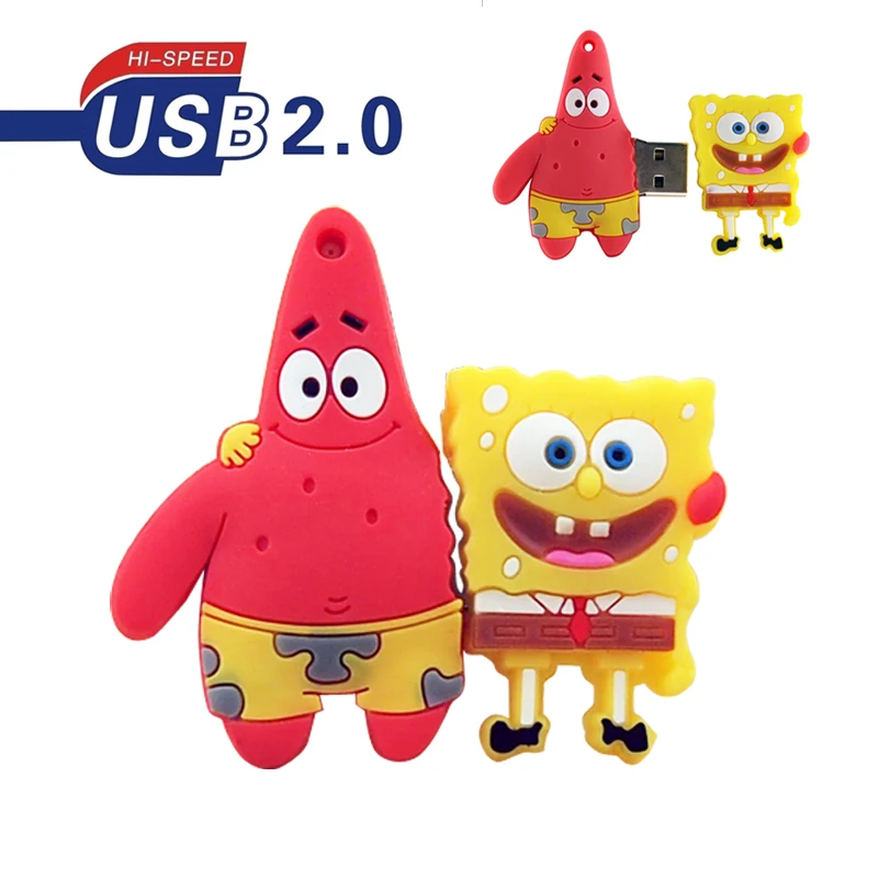 2017 New arrival cute SpongeBob USB Flash drive 128mb/4gb/8gb/16gb/32gb/64gb pen real capacity usb2.0 cartoon memory stick | Компьютеры и