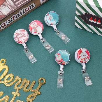 

1PC Christmas tree Santa Claus retractable flip badge reel ID Lanyard name tag card badge holder reels Anti-Lost Clip Key Ring