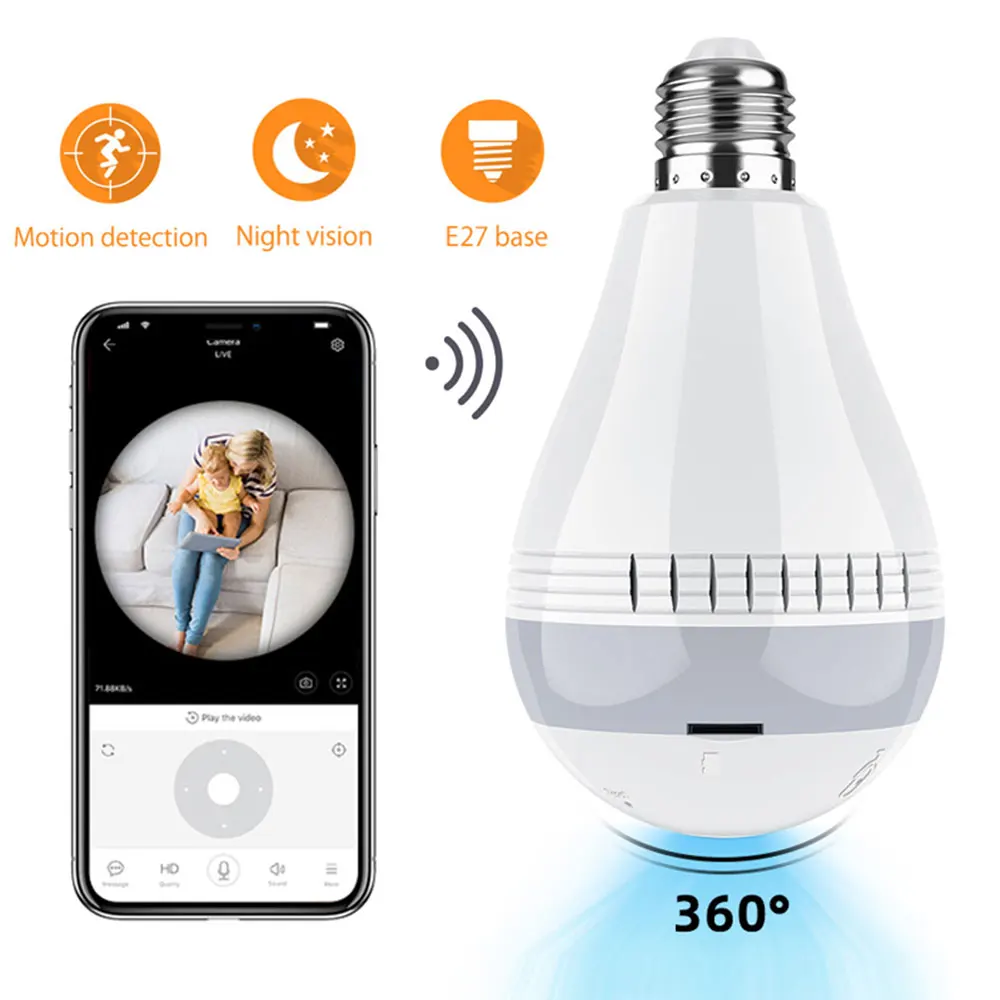 

LED Light Wireless Panoramic Fisheye HD IP Camera WiFi Bulb Lamp Home Security CCTV Camera Night Vision Camera 1080P