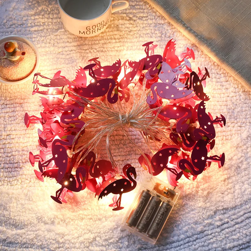 LED Iron Flamingo String Light Summer Fairy Garland Hawaii Style Lamp String USB or Battery Operated for Barbecue Party Decor