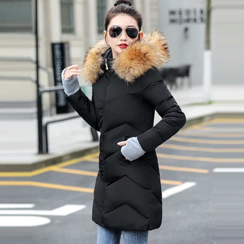 Winter jacket women Winter Female Long Jacket Winter Coat Women Fake Fur Collar Warm Woman Parka Outerwear Down Jacket Coat - Цвет: black 3