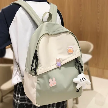 

College Female Cute Backpack Badge Women Harajuku School Bag Kawaii Book Fashion Lady Backpack Waterproof Nylon Bag Girl Student