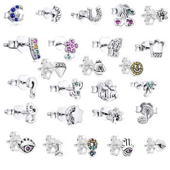

Me Collection silver 925 sterling Single Horseshoe Moon Star Unicorn Flower Butterfly Crown Hello Piercing Earrings for women