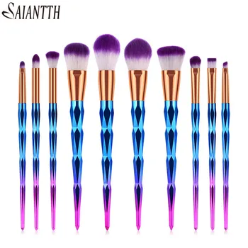 

SAIANTTH 12pcs diamond colorful handle small fan makeup brushes set purple white peak foundation eyeshadow brush professional