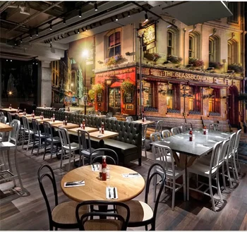 

Customized 8d wallpaper mural fashion 3d three-dimensional warm light street corner shop bar cafe background wall