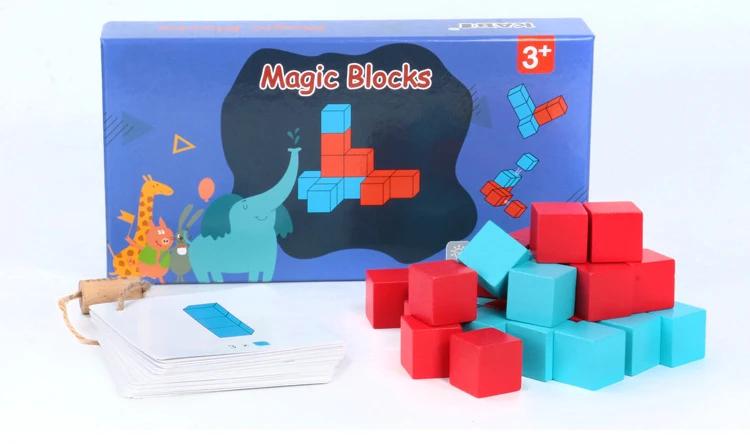 Blocos de Construção de Madeira Educacional das Crianças Cubo Brinquedos Espacial Pensamento Colorido Espaço Criativo Inteligência Desenvolvimento Mod. 261830 3 Blocos de construção de madeira cubo brinquedos