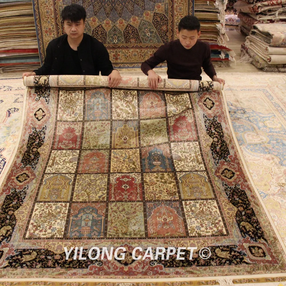 Yilong 5,5 'x8' персидский ковер прямоугольник четыре сезона фиолетовый белый персидский шелковый ковер(ZQG074A