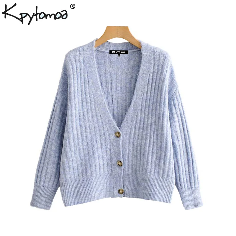 

Vintage Sweet Soft Touch With Buttons Knitted Cardigans Sweater Women 2019 Fashion V Neck Long Sleeve Loose Outerwear Chic Tops