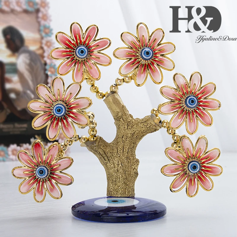 H&D Fengshui Lucky Flower Tree Turkish Blue Evil Eye Tree Figurine Protection for Money Fortune Tree Home Decorative Eye Gift