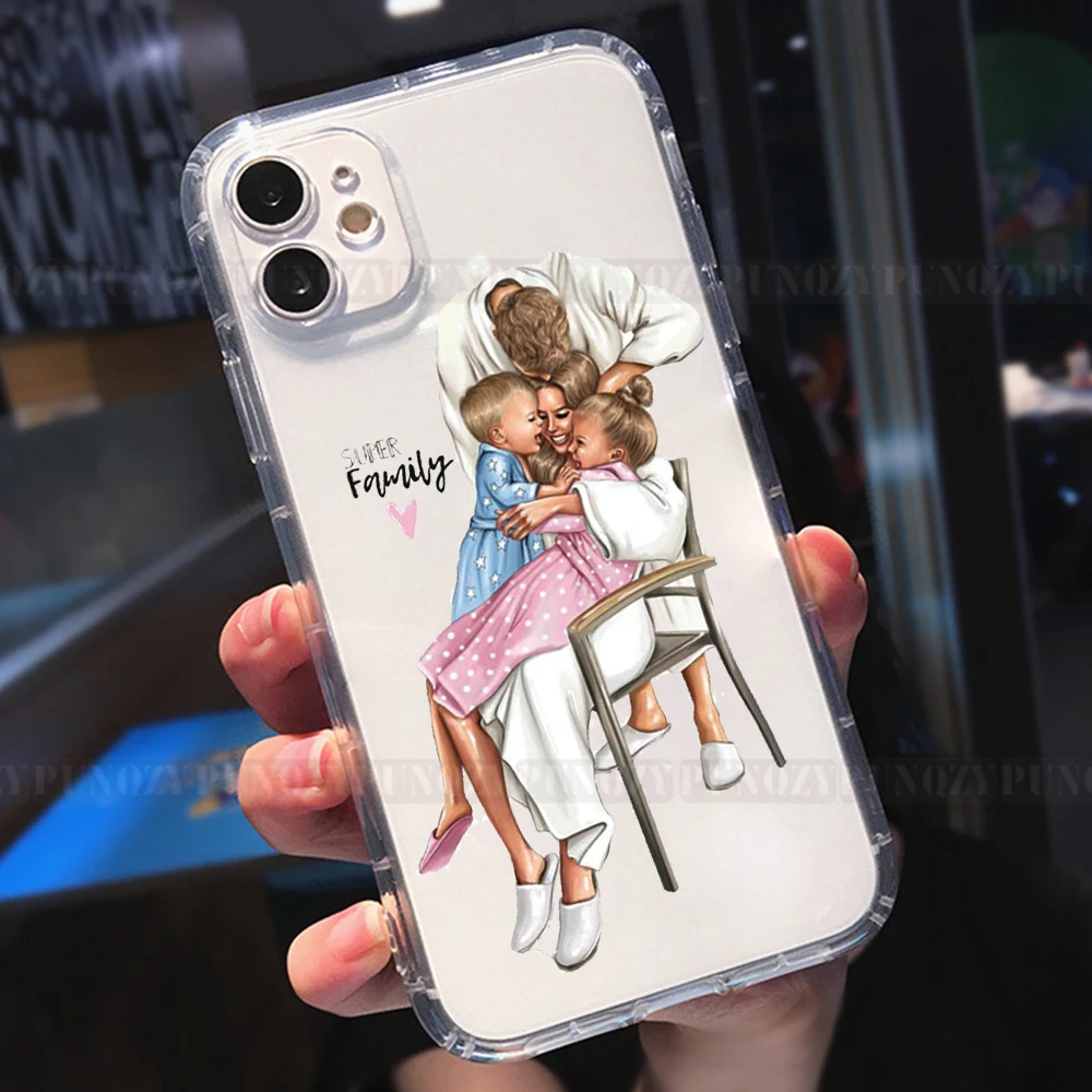 Cute girl Super MoM Baby Phone Case For iPhone 12 PRO 13 pro max XR 11 PRO MAX 8 7 6 plus XS MAX Father's Day Love Soft TPU Case