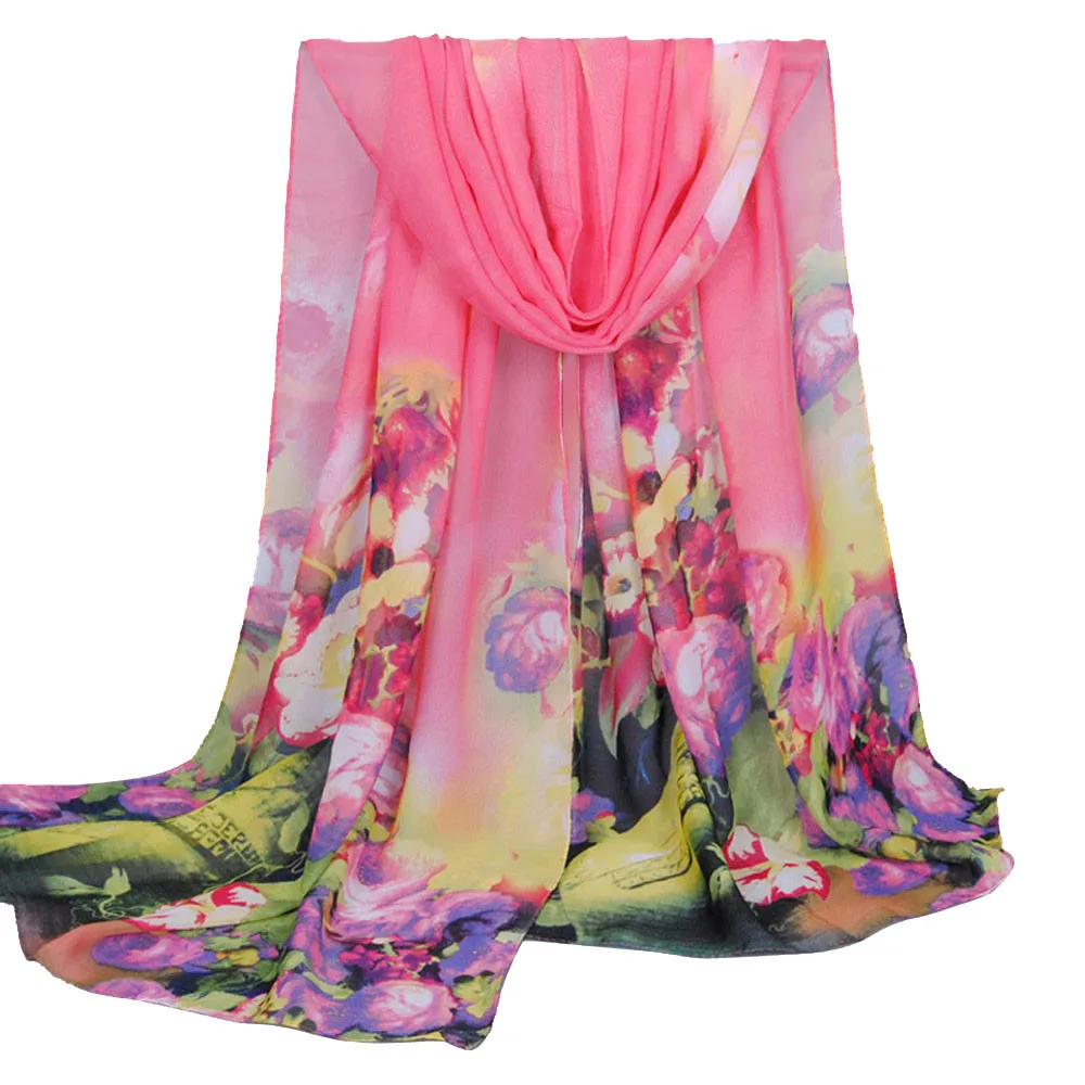 Шелковый атласный шарф с цветочным принтом, Большие шали из фуляра, шарфы, Модный женский длинный мягкий шарф, Дамская шаль, шифоновый шарф, шарфы