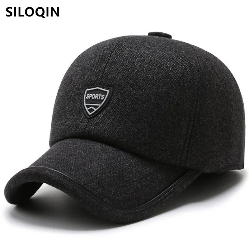 

SILOQIN Snapback Cap New Winter Thick Thermal Earmuffs Hats Middle-aged Men's Warm Hat Baseball Caps For Men Fashion Sports Cap