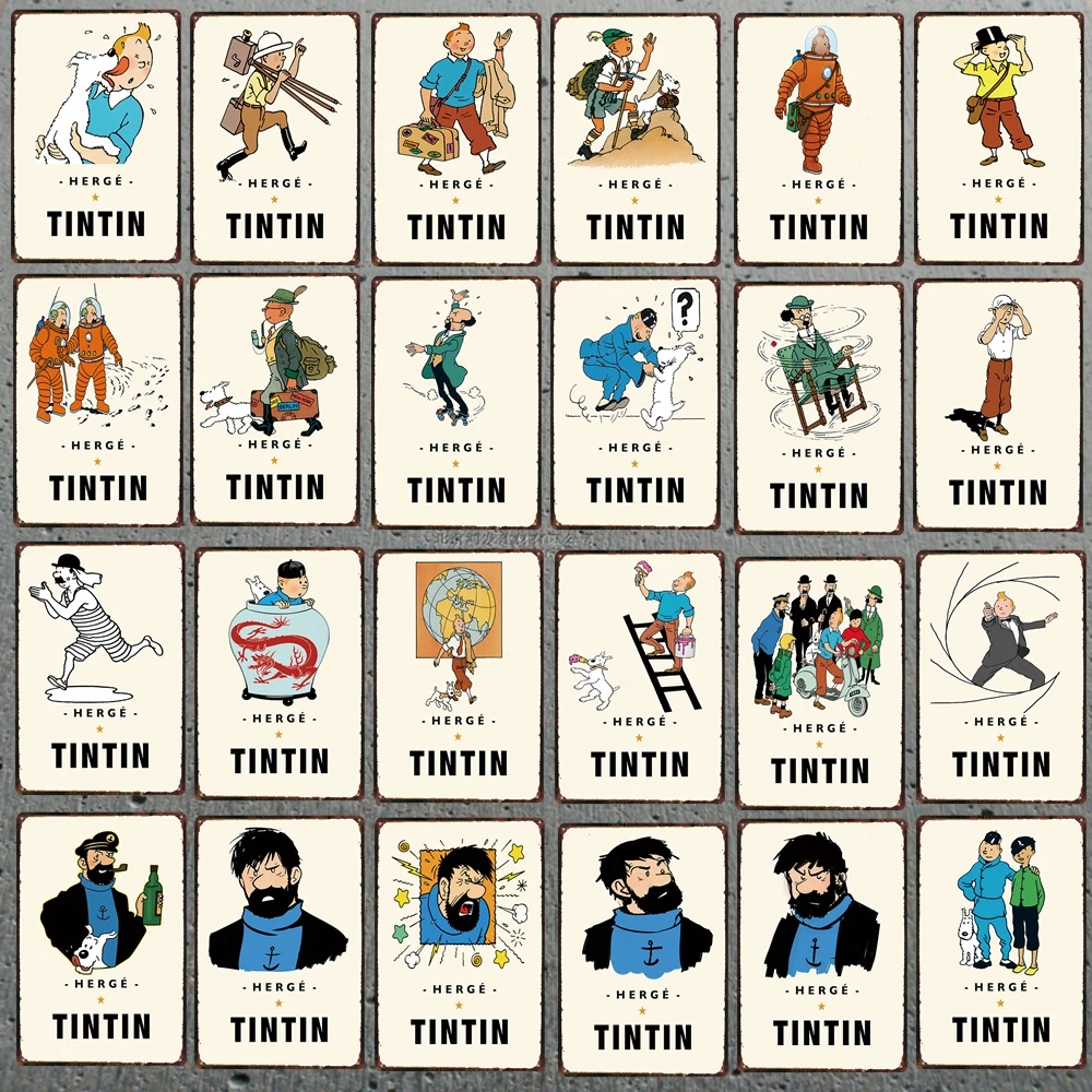 

Adventures of Tintin Metal Sign Shabby Chic Vintage Style Cafe Wall Home Art Kids Room Decoration Unique Gift DU-5325A