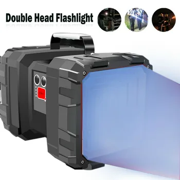 

Super Bright Double Head Flashlight USB Rechargeable Searchlight Portable Outdoor Emergency Light Solar Work Light Fishing Light