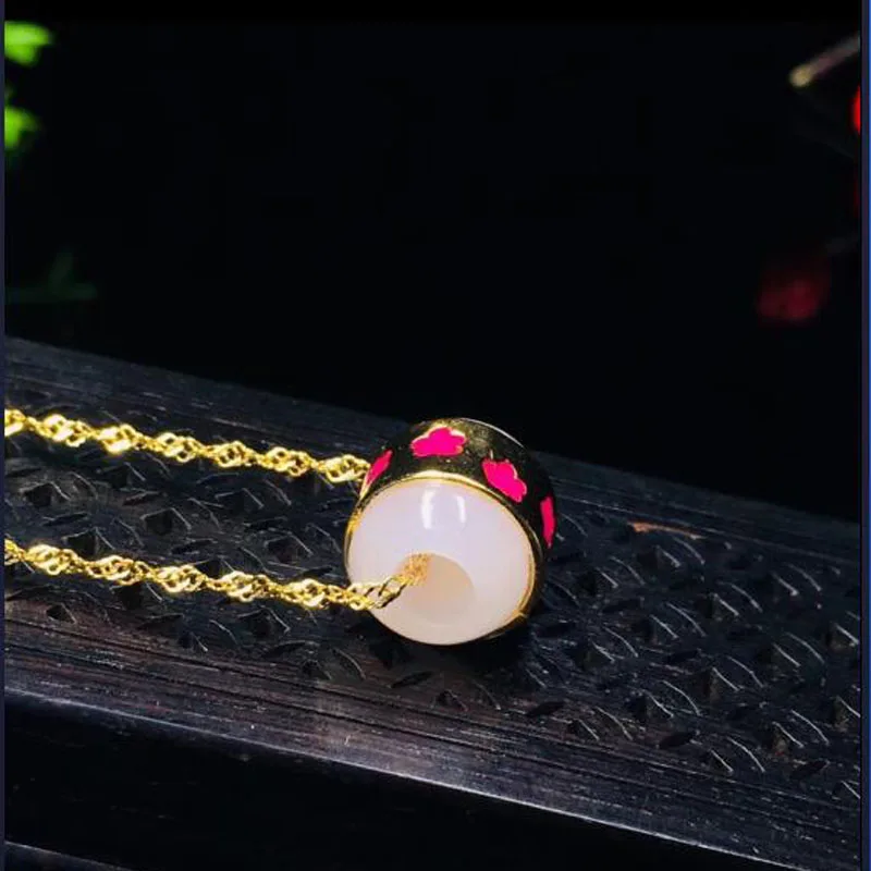 Natural Chinese HeTian 925 Silver White Jade Passepartout Was Cylindrical Pendant Necklace For Women Charm Jewelry
