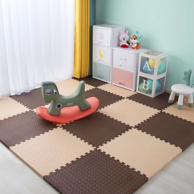 Baby Foam Crawling Mat Children EVA Educational Toys Kids Soft Floor Game Mat Chain Fitness Brick Gym Game Carpet 2.5cm Thicknes Coffee beige