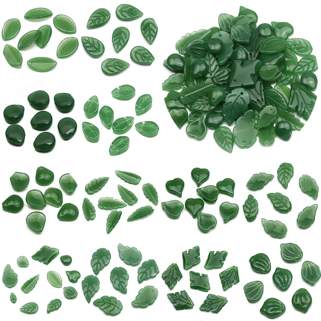 5x10mm Transparent Glass Beads Green Leaf Shape Crystal Beads