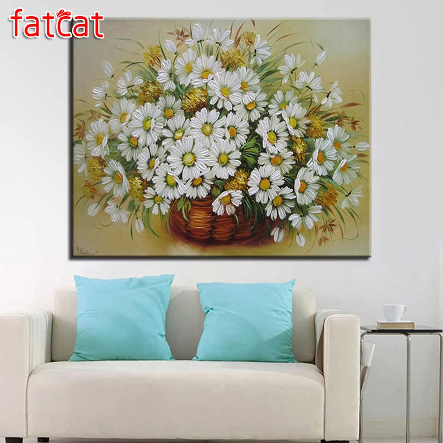 FATCAT White daisy flower basket 5D DIY Diamond Painting Full Square Round Drill Mosaic Embroidery Sale decor AE2044 | Дом и сад