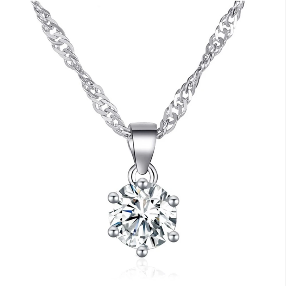 

Simple Classic Crystal Dangle Necklace Six-claw Zircon Pendant Clavicle Chain Jewelry for Women