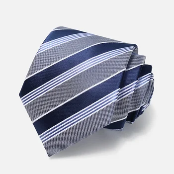 

High Quality 2020 Designer New Fashion Dark Blue Wide Striped Gray 8cm Ties for Men Necktie Business Formal Suit with Gift Box