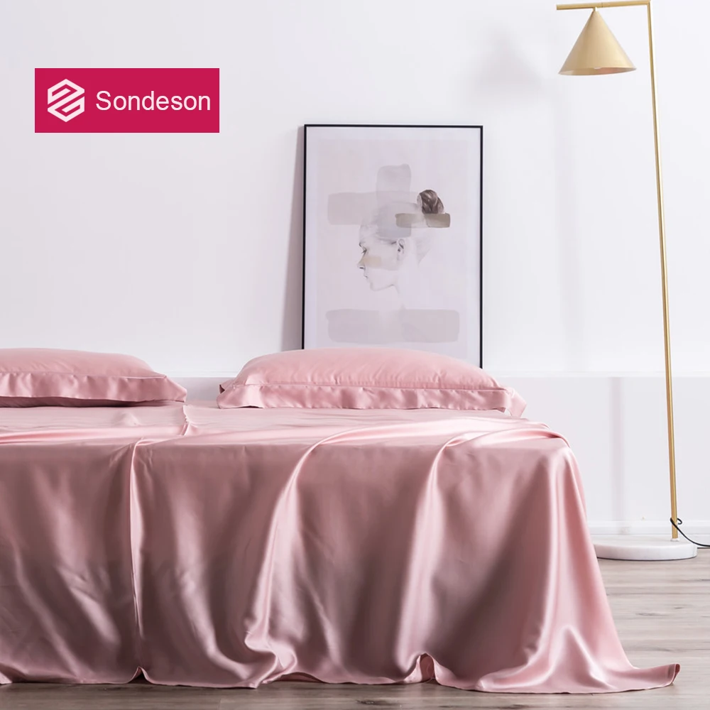 Sondeson Luxury Pink Beauty 100 Silk Flat Sheet 25 Momme Silk Queen King Beauty Healthy Skin