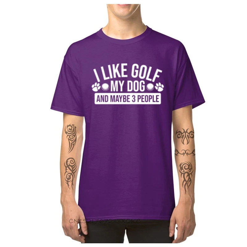 Gift Fashionable Birthday Tops Shirt Crew Neck Summer 100% Cotton Fabric Short Sleeve T Shirts for Men Cool Tops T Shirt I Like Golf My Dog and Maybe Three People-1017 purple