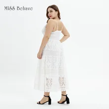 Платье большого размера в европейском и американском стиле; Mm2019; сезон весна-лето; стиль; однотонное кружевное платье на бретельках