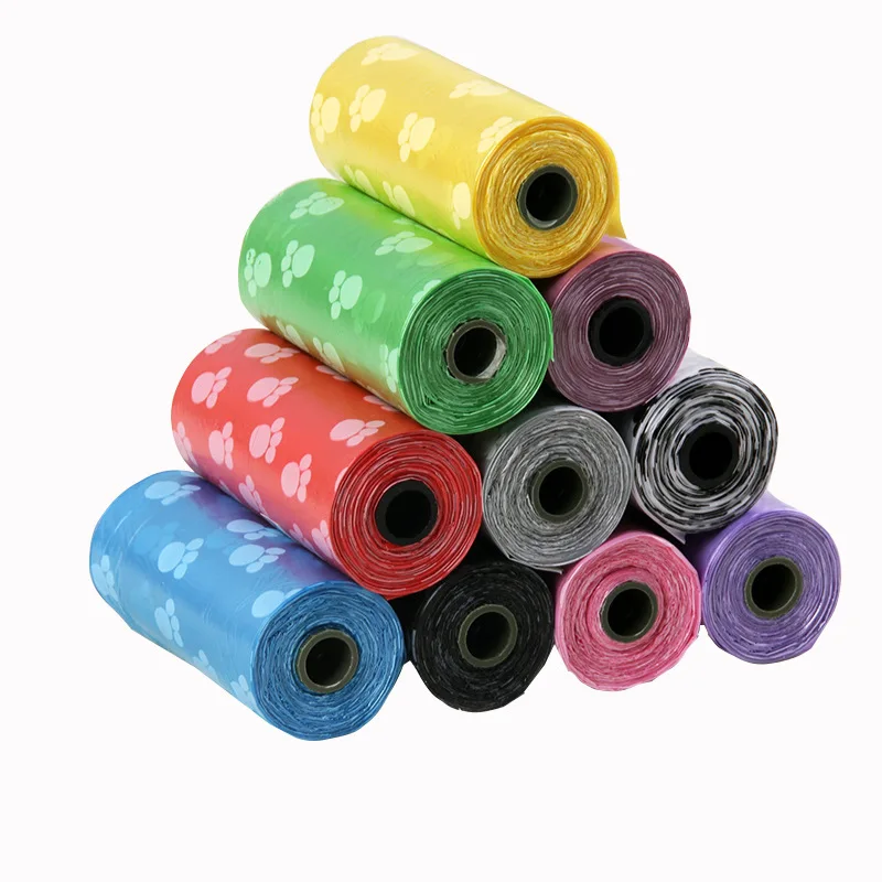 Impresión de patas de Bolsa para popó para perros 15 bolsas/rollo bolsa de desechos para mascotas, bolsas de residuos para gatos, al aire libre para el hogar, recarga de caca de perro, bolsa de desechos para mascotas