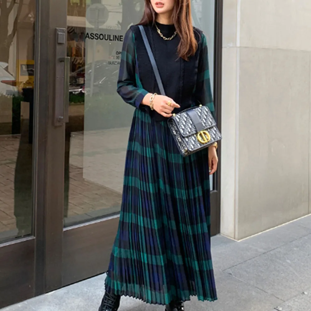 Wholesale qBFc5 Korean Style Plaid Women Long Dresses Spring Autumn 2019 Pleated High Waist Daily Date Dress Robe Femme Vestiods Maxi Dress Wholesale qBFc5 Korean Style Plaid Women Long Dresses Spring Autumn 2019 Pleated High Waist Daily Date Dress Robe Femme Vestiods Maxi Dress