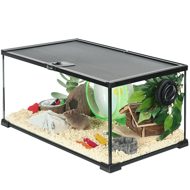 

Hamster glass cage to prevent prison break and bite transparent feeding box hedgehog cage golden bear cage