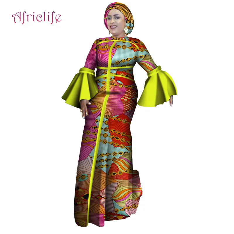 Новые африканские платья, женские длинные вечерние платья, традиционное Африканское платье с воском, с принтом, Базен Riche, женское платье с шарфом WY4266 - Цвет: 7