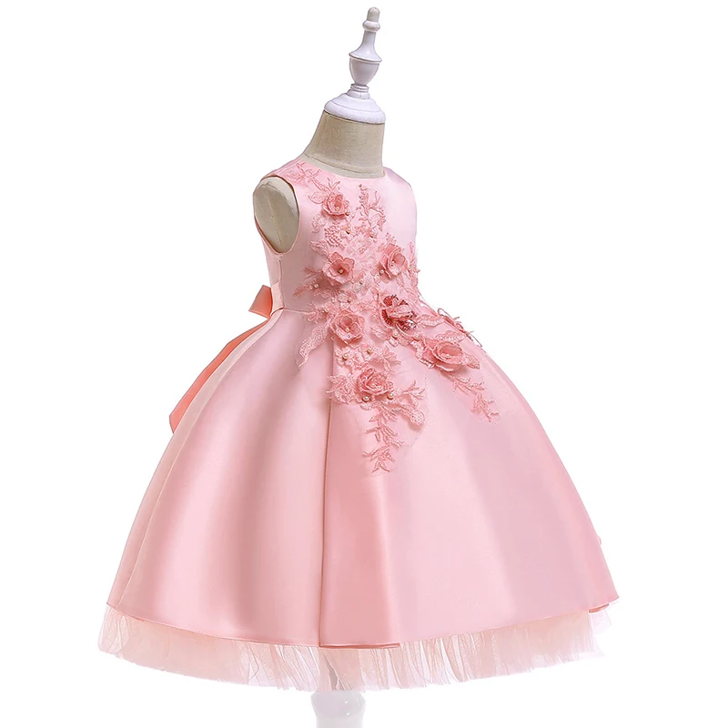 Детская аппликация для вечернего платья цветок жемчуг платье для девочек o-образным вырезом фортепиано костюм маленький ведущий День рождения Мода сетки платье принцессы