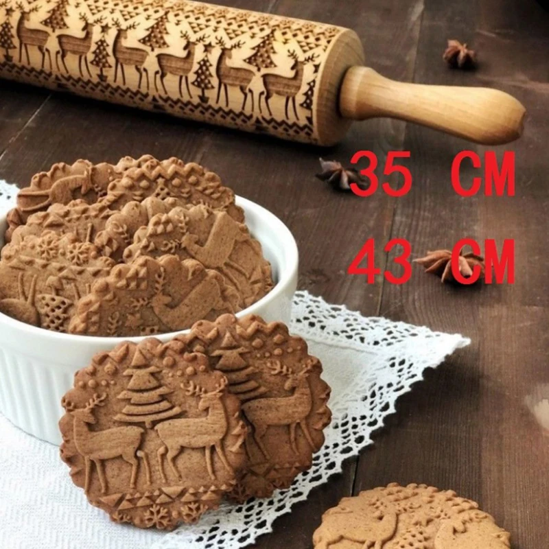 

Christmas Engraved Roller Reindeer Snowflake Embossing Rolling Pin For Cookies Noodle Biscuit Fondant Cake Dough Dropshiping