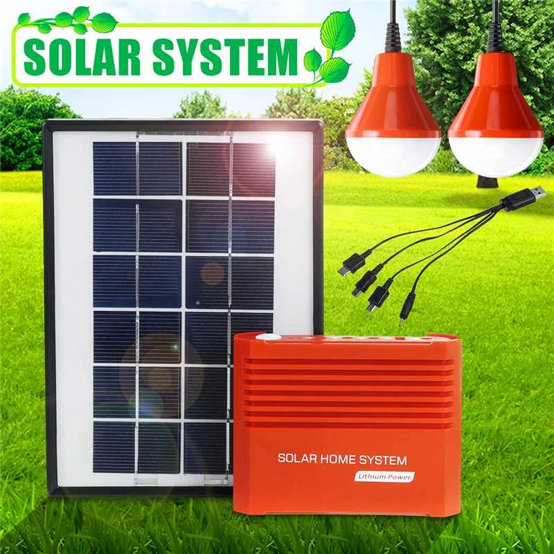 Solar Powered System 3.7V 4400mAh Battery USB Portable Emergency Light Camping Solar Panel Bulb