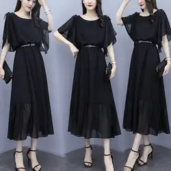 2019 летняя одежда, новый стиль, Элегантное Длинное платье с короткими рукавами и оборками, корейский стиль, приталенное облегающее