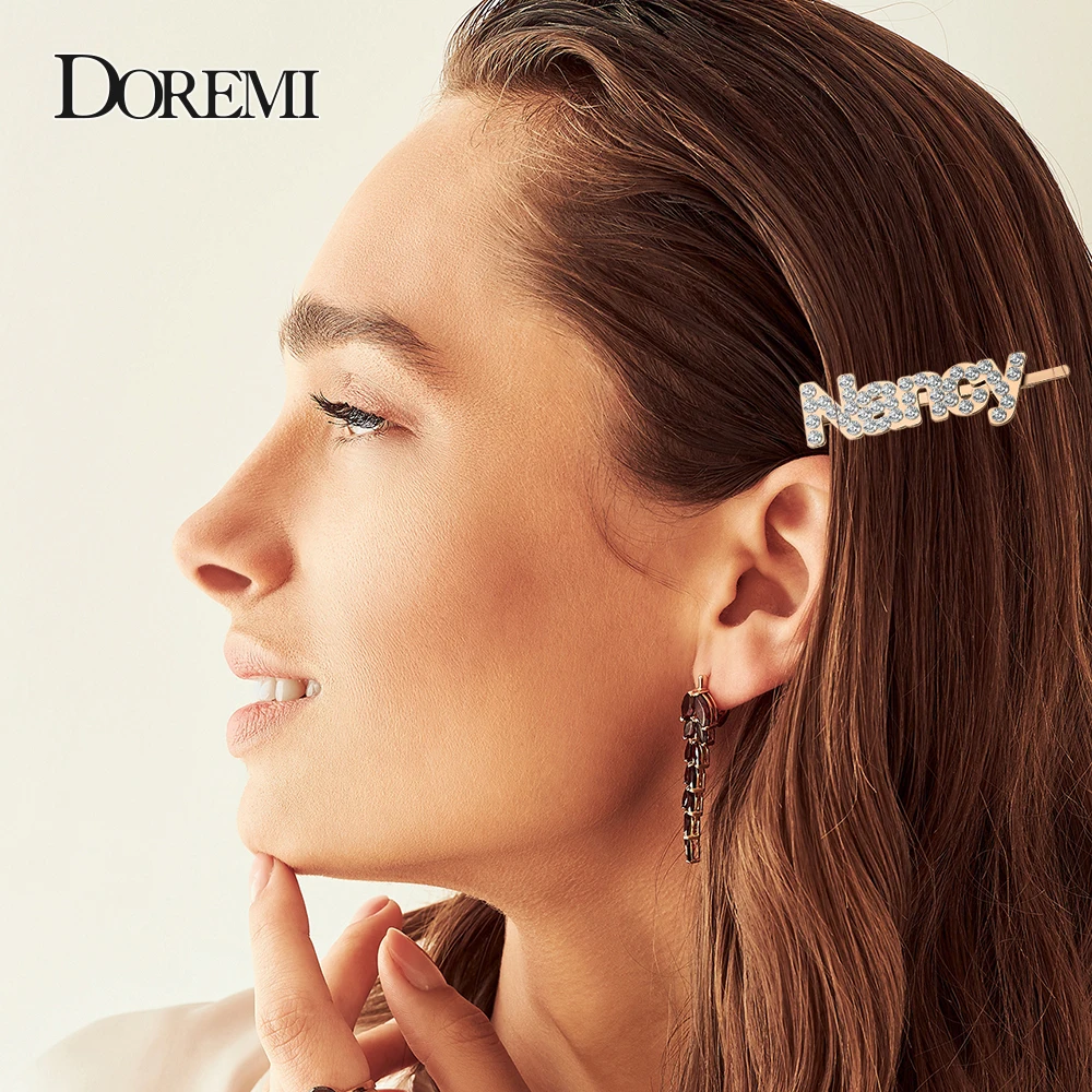 DOREMI Crystal Custom Hairpins Letter Shining Shiny 1Pc Rhinestones Letters Hair Clips Women Styling Tool Hairgrip Hair Acces