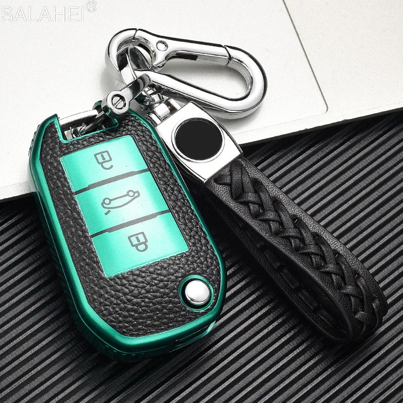 

New Arrival Leather+TPU Car Folding Key Case Full Cover Shell For Peugeot 3008 208 308 508 408 2008 407 307 4008 For Citroen C4