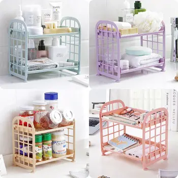 

Household 2 Layers Kitchen Bathroom Plastic Square Storage Organizer Shelf Rack New Style Solid