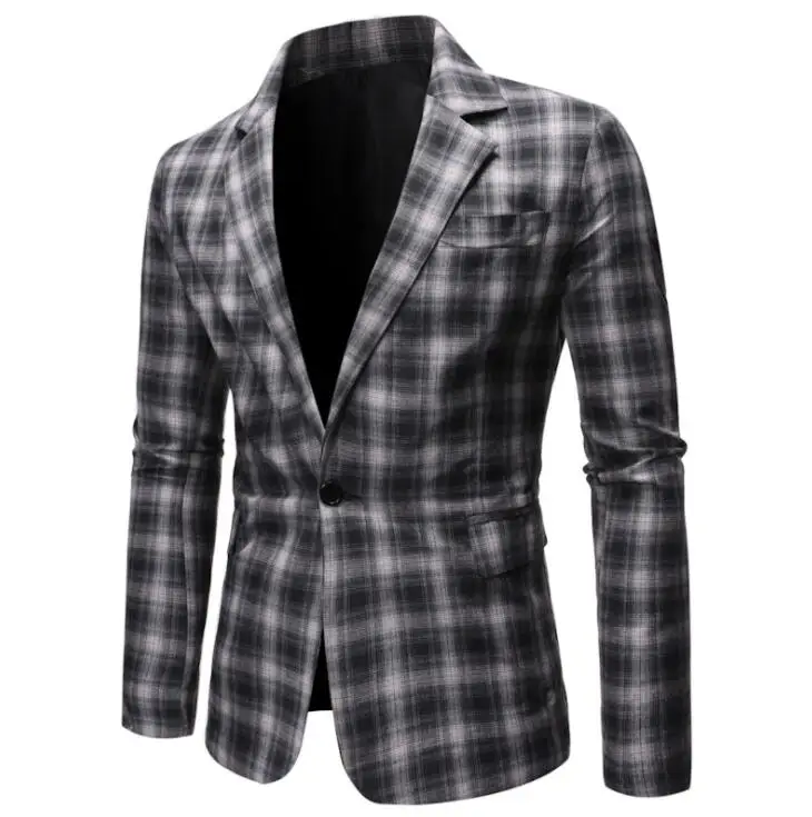 Свадебные клетчатые костюмы Мужской Блейзер сезон весна осень masculino slim fit casaco jaqueta masculina пальто Мужская куртка - Цвет: Черный