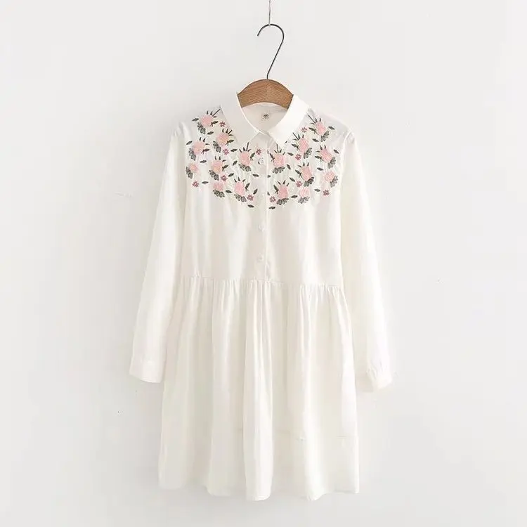 

Embroidery Long-sleeved Shirt Dress Women's Loose-Fit Ethnic-Style Mid-length Tops Spring New Style 2018s7046