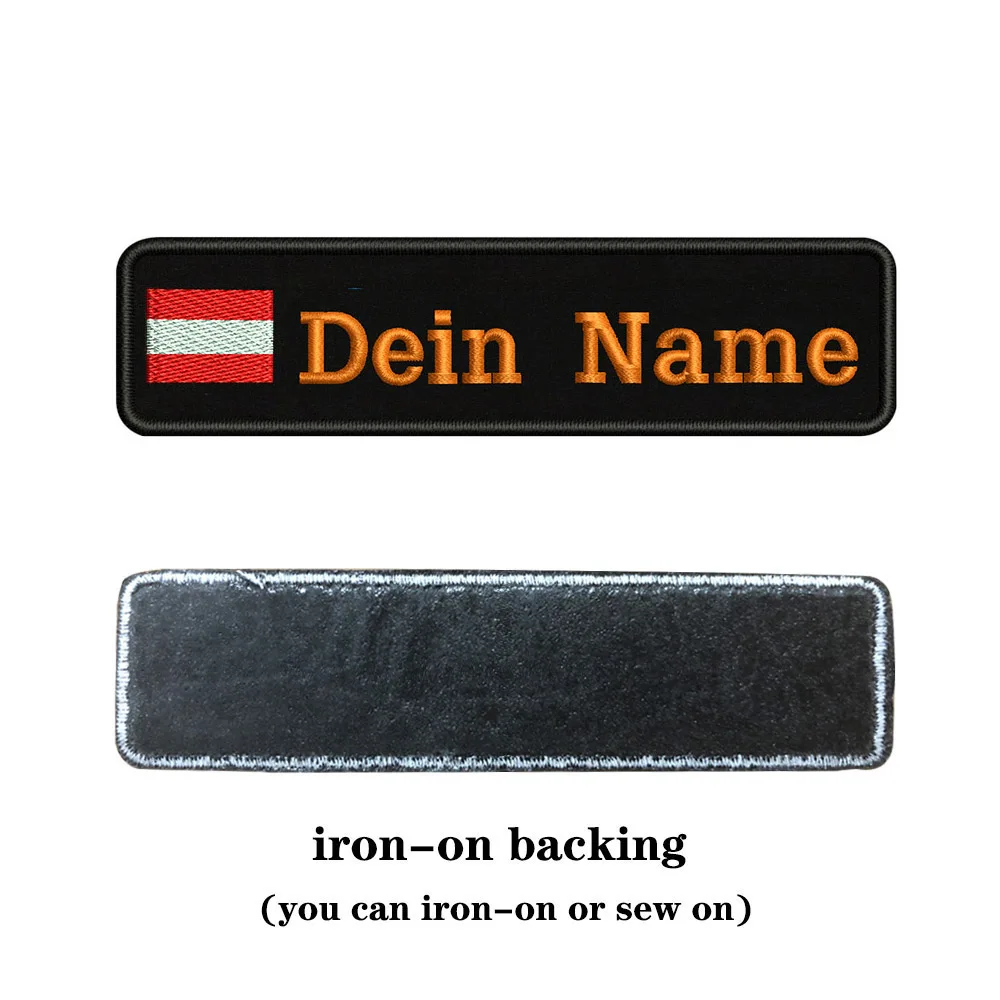 Вышивка на заказ Австрийский флаг имя или заплатка с текстом 10 см* 2,5 см значок Железная на или липучке Подложка для одежды брюки рюкзак шляпа - Цвет: orange-iron on
