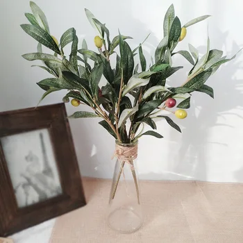 

36cm 3 fork Imitation Olive Branches Green Artificial Olive Leaf Accessories Artificial Plant Home Wedding Decoration Supplies